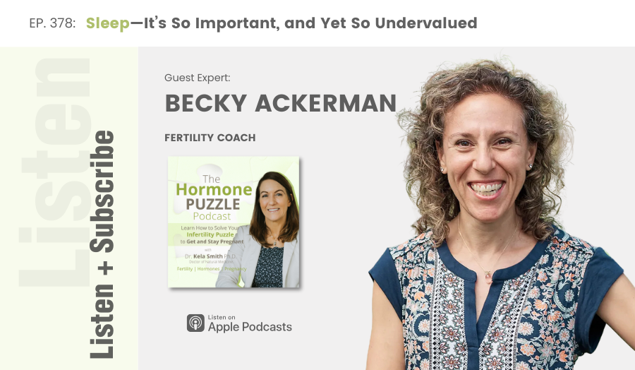 Podcast promotional graphic for The Hormone Puzzle Podcast featuring guest Becky Ackerman. The title reads “Sleep—It’s So Important, and Yet So Undervalued.”