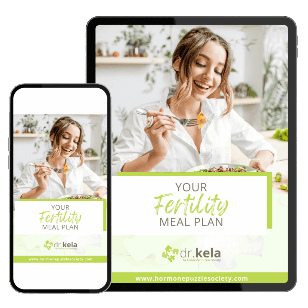 Downloadable free fertility meal plan from Dr. Kela Smith to help optimize fertility naturally and support hormone balance